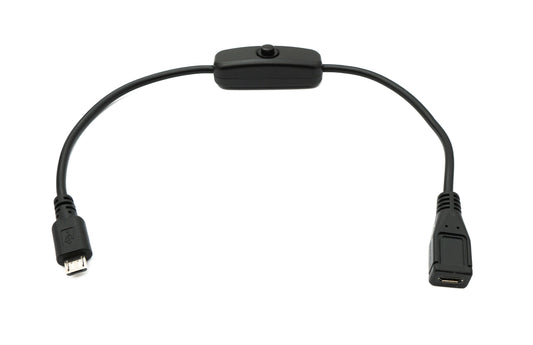 SYSTEM-S USB 2.0 snúra 30 cm Micro B karlkyns í kvenkyns rofi í svörtu