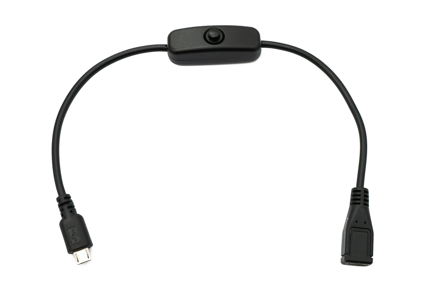 SYSTEM-S USB 2.0 snúra 30 cm Micro B karlkyns í kvenkyns rofi í svörtu
