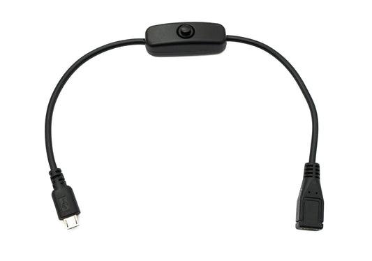 SYSTEM-S USB 2.0 snúra 30 cm Micro B karlkyns í kvenkyns rofi í svörtu