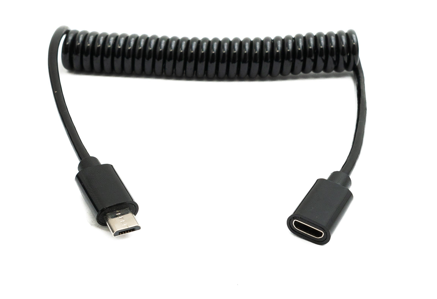 SYSTEM-S USB 2.0 snúra 100 cm Micro B karlkyns í kvenkyns spíral í svörtu