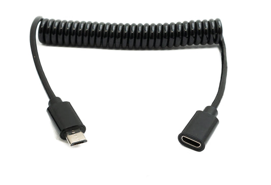 SYSTEM-S USB 2.0 snúra 100 cm Micro B karlkyns í kvenkyns spíral í svörtu