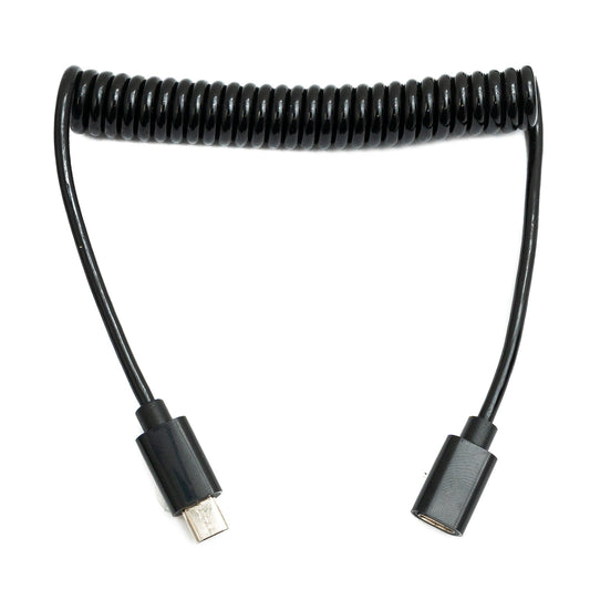 SYSTEM-S USB 2.0 snúra 100 cm Micro B karlkyns í kvenkyns spíral í svörtu