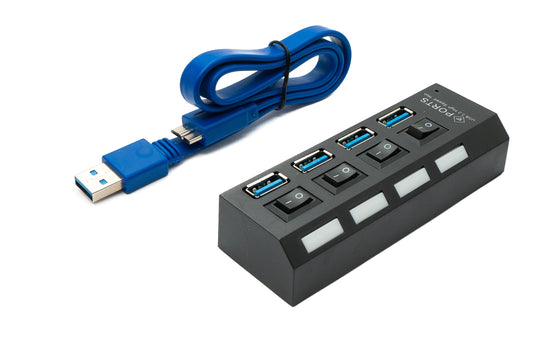 SYSTEM-S USB 3.0 tengi 4x Type A kona í Micro B kona með snúru millistykki í svörtu