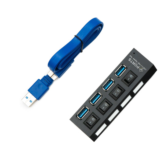 SYSTEM-S USB 3.0 tengi 4x Type A kona í Micro B kona með snúru millistykki í svörtu