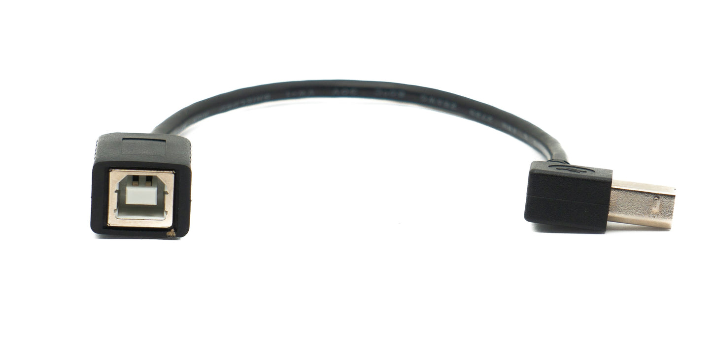 SYSTEM-S USB 2.0 snúra 20 cm af gerðinni B karlkyns í kvenkyns vinstri hornrétt í svörtu