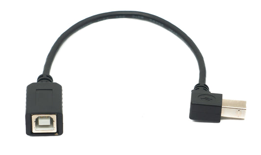 SYSTEM-S USB 2.0 snúra 20 cm af gerðinni B karlkyns í kvenkyns vinstri hornrétt í svörtu