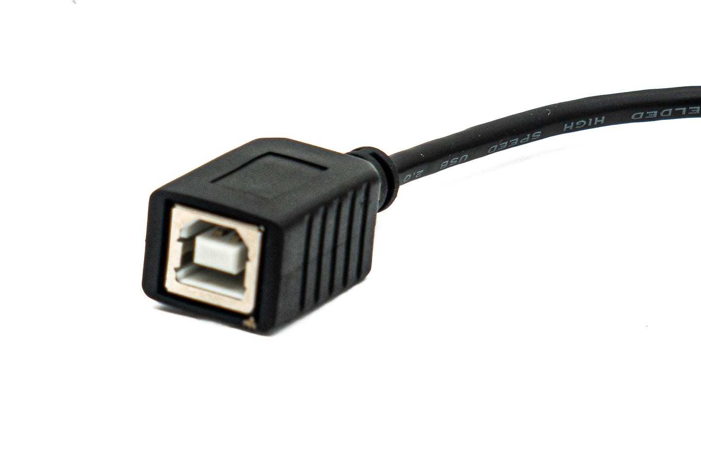 SYSTEM-S USB 2.0 snúra 20 cm af gerðinni B karlkyns í kvenkyns vinstri hornrétt í svörtu