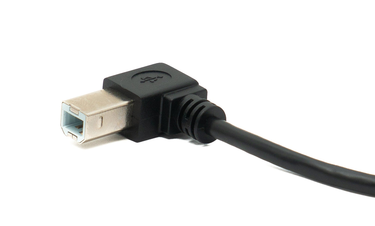 SYSTEM-S USB 2.0 snúra 20 cm af gerðinni B karlkyns í kvenkyns vinstri hornrétt í svörtu