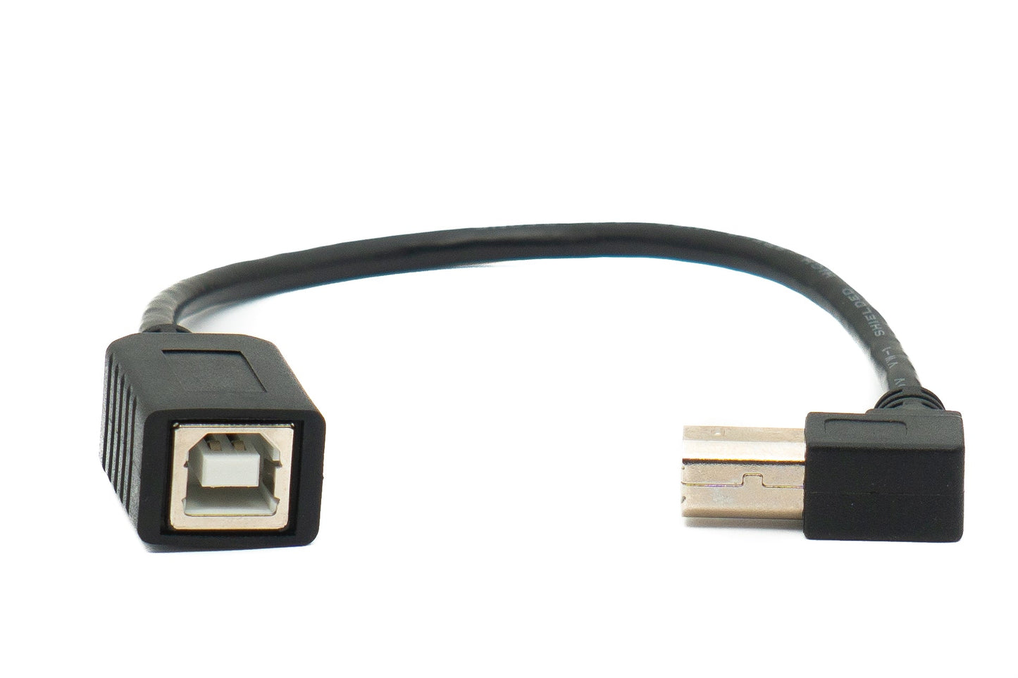 SYSTEM-S USB 2.0 snúra 20 cm af gerðinni B karlkyns í kvenkyns, upprétt í svörtu