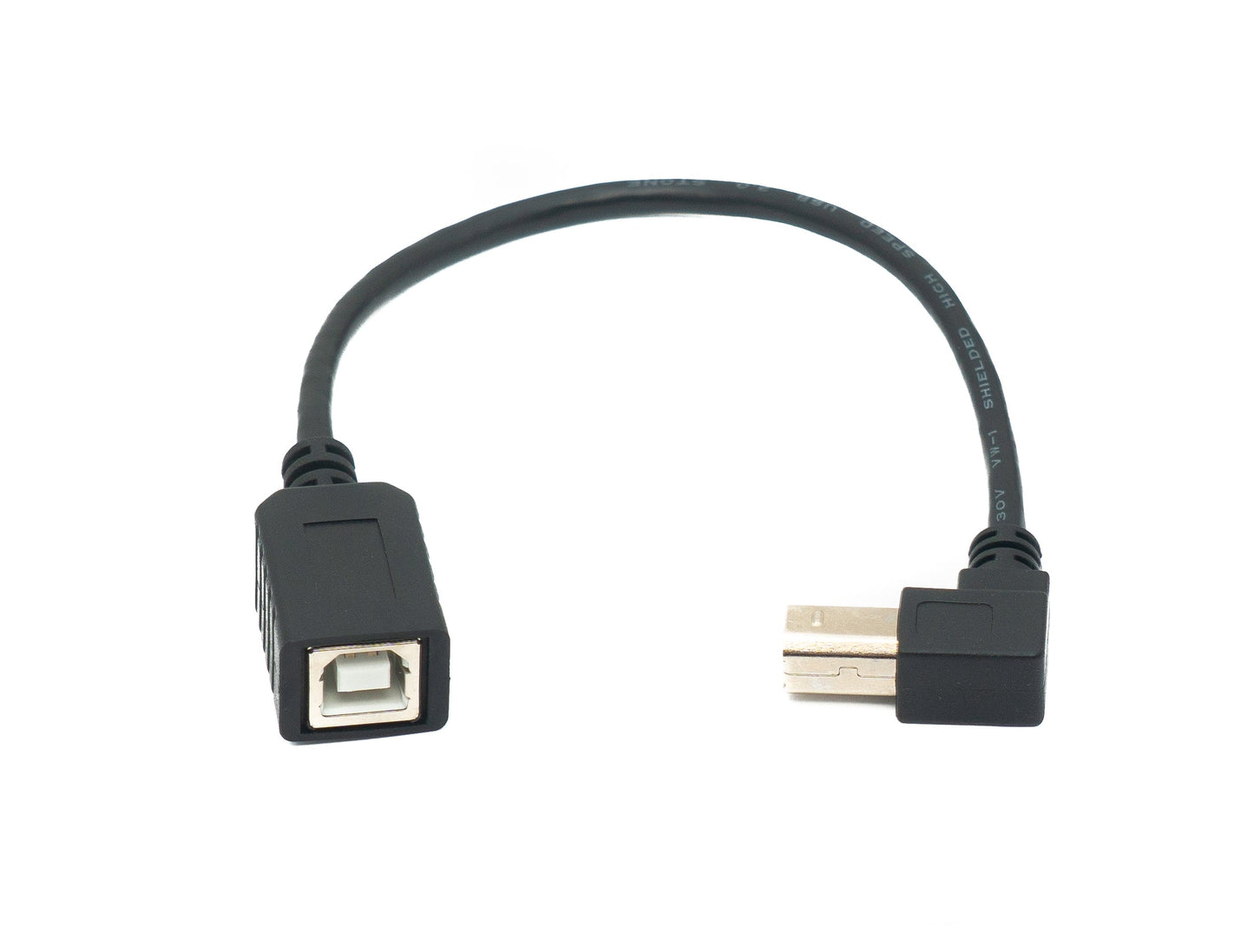 SYSTEM-S USB 2.0 snúra 20 cm af gerðinni B karlkyns í kvenkyns, upprétt í svörtu