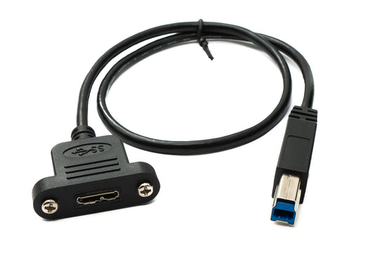 SYSTEM-S USB 3.0 cable 50 cm Micro B female to 3.0 Type B male panel mount screw 5 Gbit/s 100W