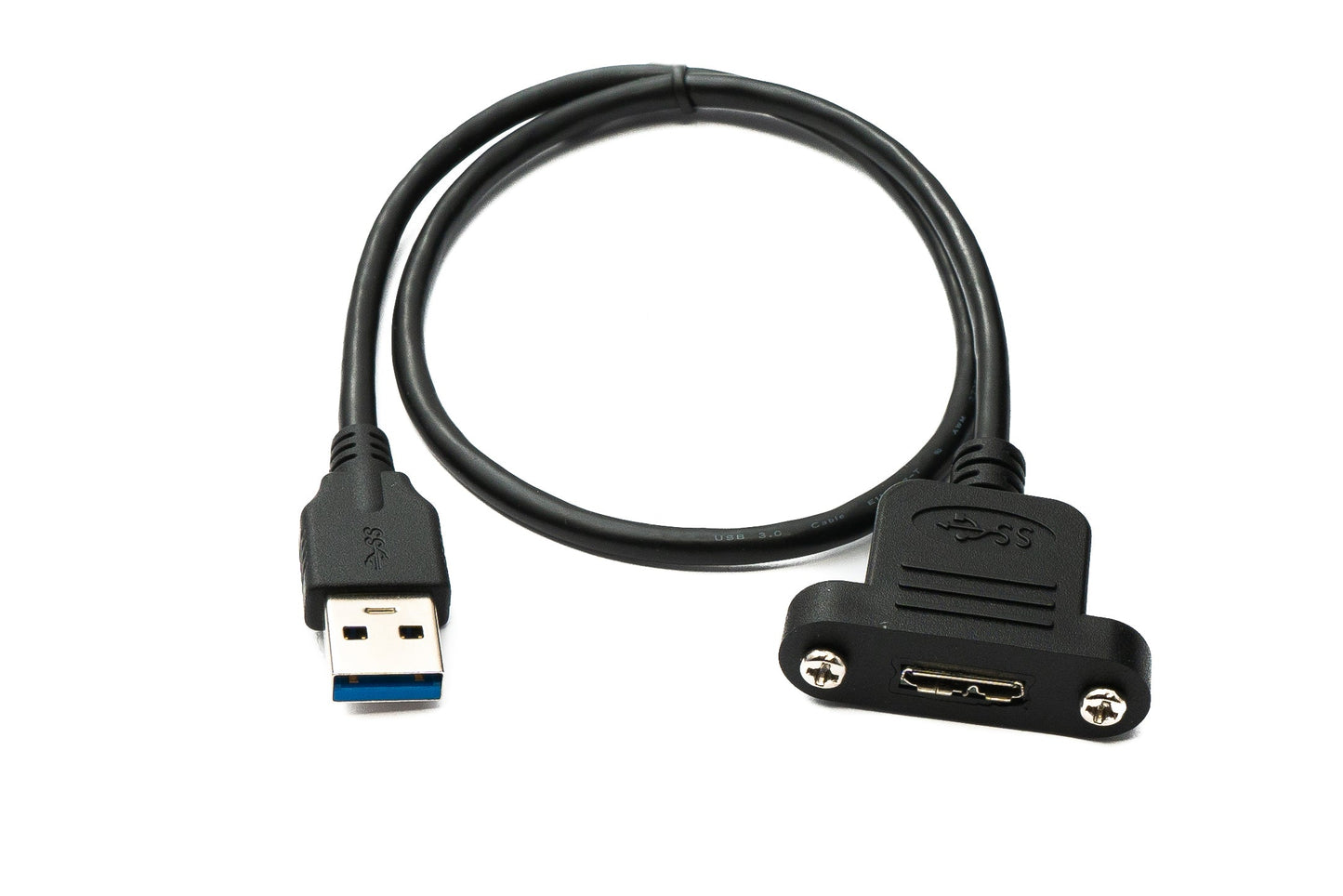 SYSTEM-S USB 3.0 Kabel 50 cm Micro B Buchse zu 3.0 Typ A Stecker Panel Mount Schraube 5 Gbit/s 100W