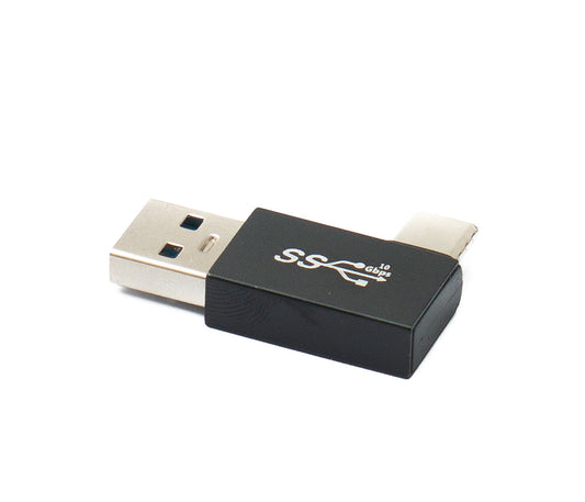 SYSTEM-S USB 3.0 millistykki af gerðinni A karlkyns í 3.1 C karlkyns einátta hornrétt hornsnúra 10 Gbit/s 100W