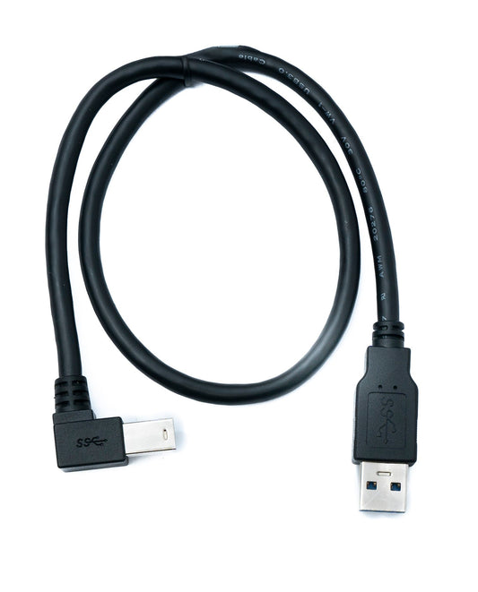 SYSTEM-S USB 3.0 snúra 50 cm af gerðinni B karlkyns í A karlkyns vinklaður vinstri hornréttur 5 Gbit/s 100W í svörtu