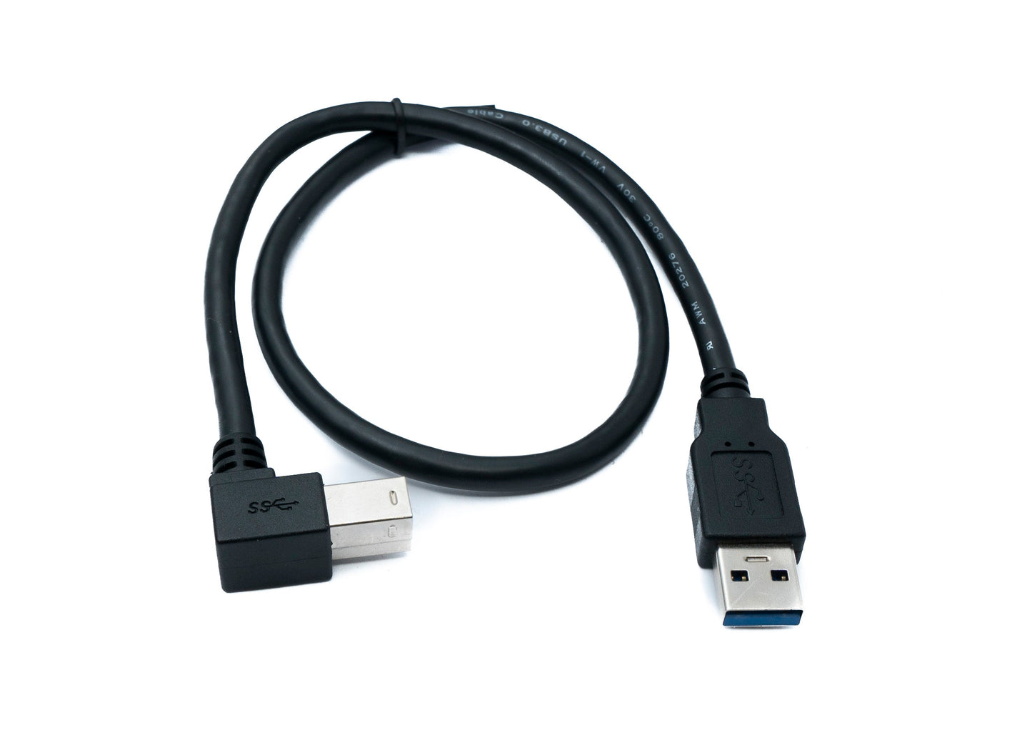 SYSTEM-S USB 3.0 snúra 50 cm af gerðinni B karlkyns í A karlkyns vinklaður vinstri hornréttur 5 Gbit/s 100W í svörtu