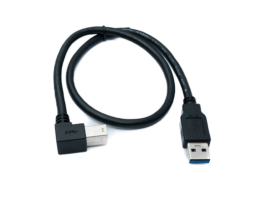 SYSTEM-S USB 3.0 snúra 50 cm af gerðinni B karlkyns í A karlkyns vinklaður vinstri hornréttur 5 Gbit/s 100W í svörtu