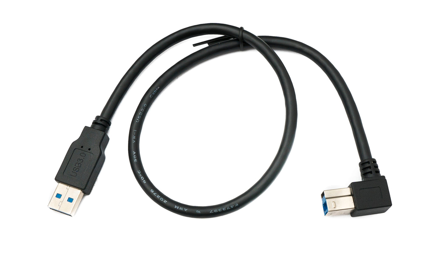 SYSTEM-S USB 3.0 snúra 50 cm karlkyns B í karlkyns A tengi, hallað niður á við, 5 Gbit/s 100W, svart