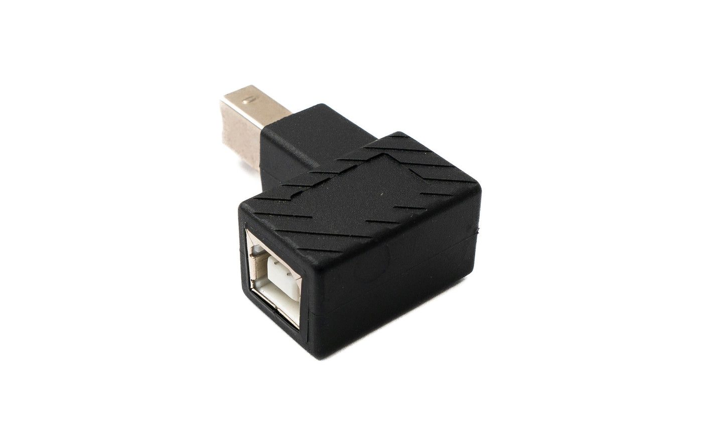 SYSTEM-S USB 2.0 millistykki af gerðinni B karlkyns í kvenkyns snúra með niðurhallaðri snúru í svörtu