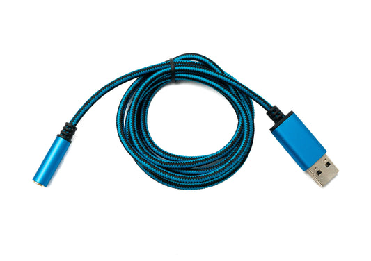 SYSTEM-S Hljóðsnúra með USB-tengi, 100 cm, fléttuð blá, 3,5 mm tengil í 2.0 A-tengi.