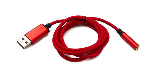 SYSTEM-S Hljóðsnúra USB 100 cm 3,5 mm tengil í 2.0 A tengil AUX fléttaður rauður