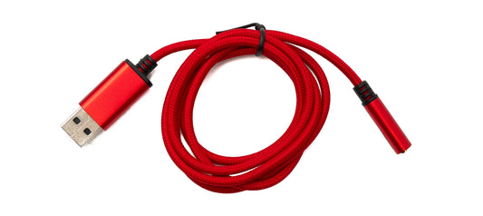 SYSTEM-S Hljóðsnúra USB 100 cm 3,5 mm tengil í 2.0 A tengil AUX fléttaður rauður