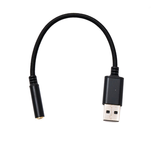 SYSTEM-S Audio USB Cable 20 cm 3.5 mm jack socket to 2.0 Type A plug AUX braided Black