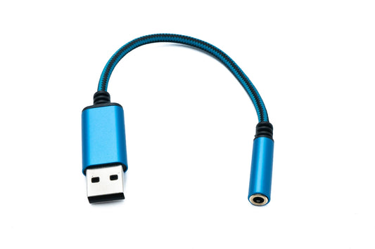 SYSTEM-S Audio USB Cable 20 cm 3.5 mm jack socket to 2.0 Type A plug AUX braided blue