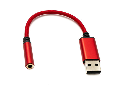 SYSTEM-S Hljóðsnúra USB 20 cm 3,5 mm tengil í 2.0 A tengil AUX fléttaður rauður