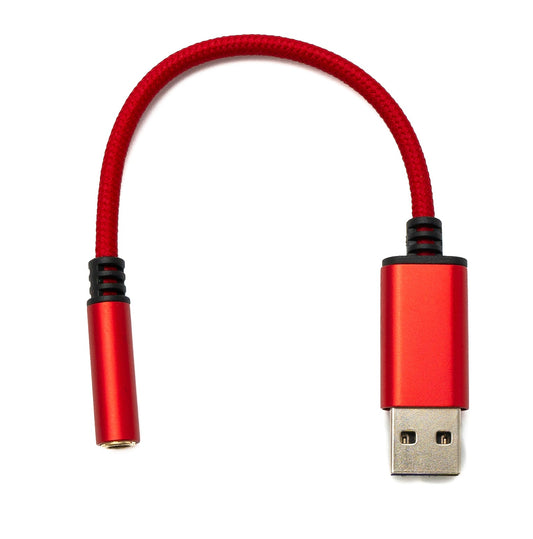 SYSTEM-S Hljóðsnúra USB 20 cm 3,5 mm tengil í 2.0 A tengil AUX fléttaður rauður