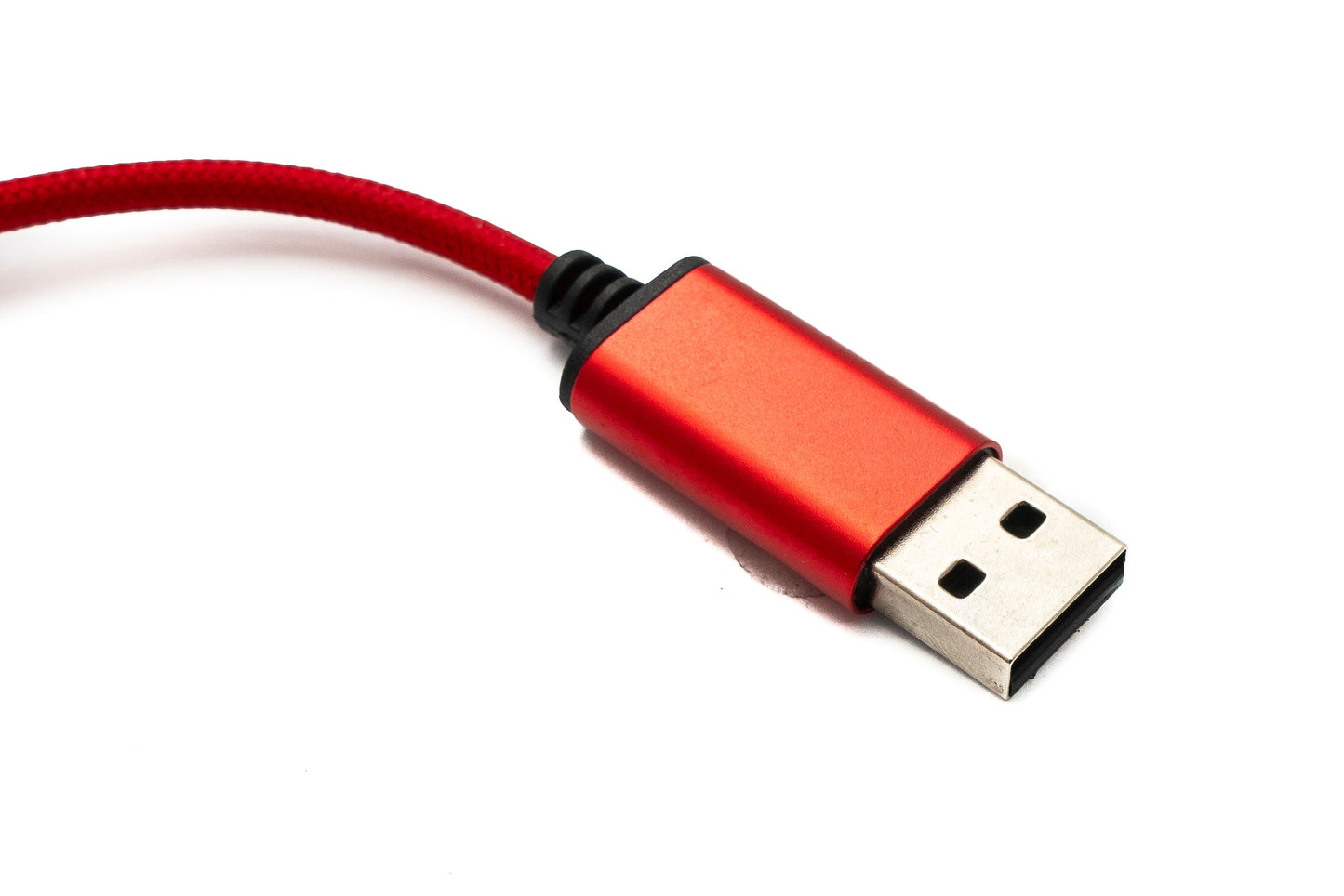 SYSTEM-S Hljóðsnúra USB 20 cm 3,5 mm tengil í 2.0 A tengil AUX fléttaður rauður