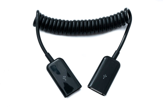 SYSTEM-S USB 2.0 snúra 80 cm Type A kvenkyns í kvenkyns spíralframlengjanleg í svörtu