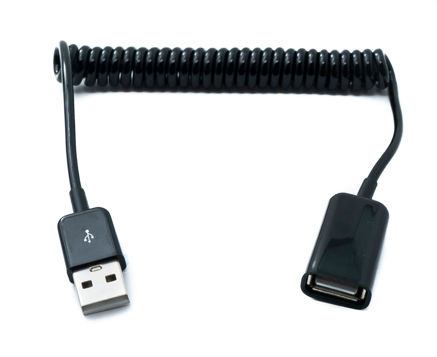 SYSTEM-S USB 2.0 snúra 90 cm Tegund A karlkyns í kvenkyns spíralframlengjanleg í svörtu