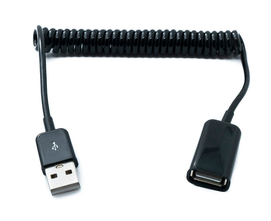 SYSTEM-S USB 2.0 snúra 90 cm Tegund A karlkyns í kvenkyns spíralframlengjanleg í svörtu