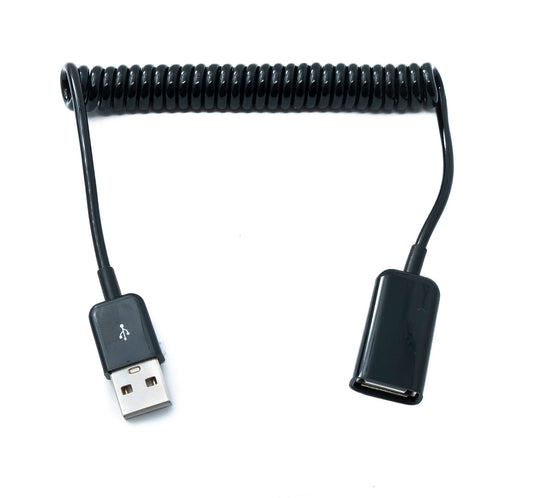 SYSTEM-S USB 2.0 snúra 90 cm Tegund A karlkyns í kvenkyns spíralframlengjanleg í svörtu