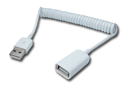 SYSTEM-S USB 2.0 cable 90 cm Type A male to female spiral extendable in white