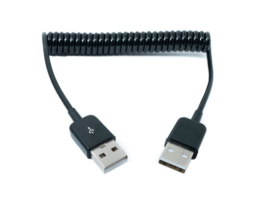 SYSTEM-S USB 2.0 snúra 90 cm Tegund A karlkyns í karlkyns spíralframlengjanleg í svörtu