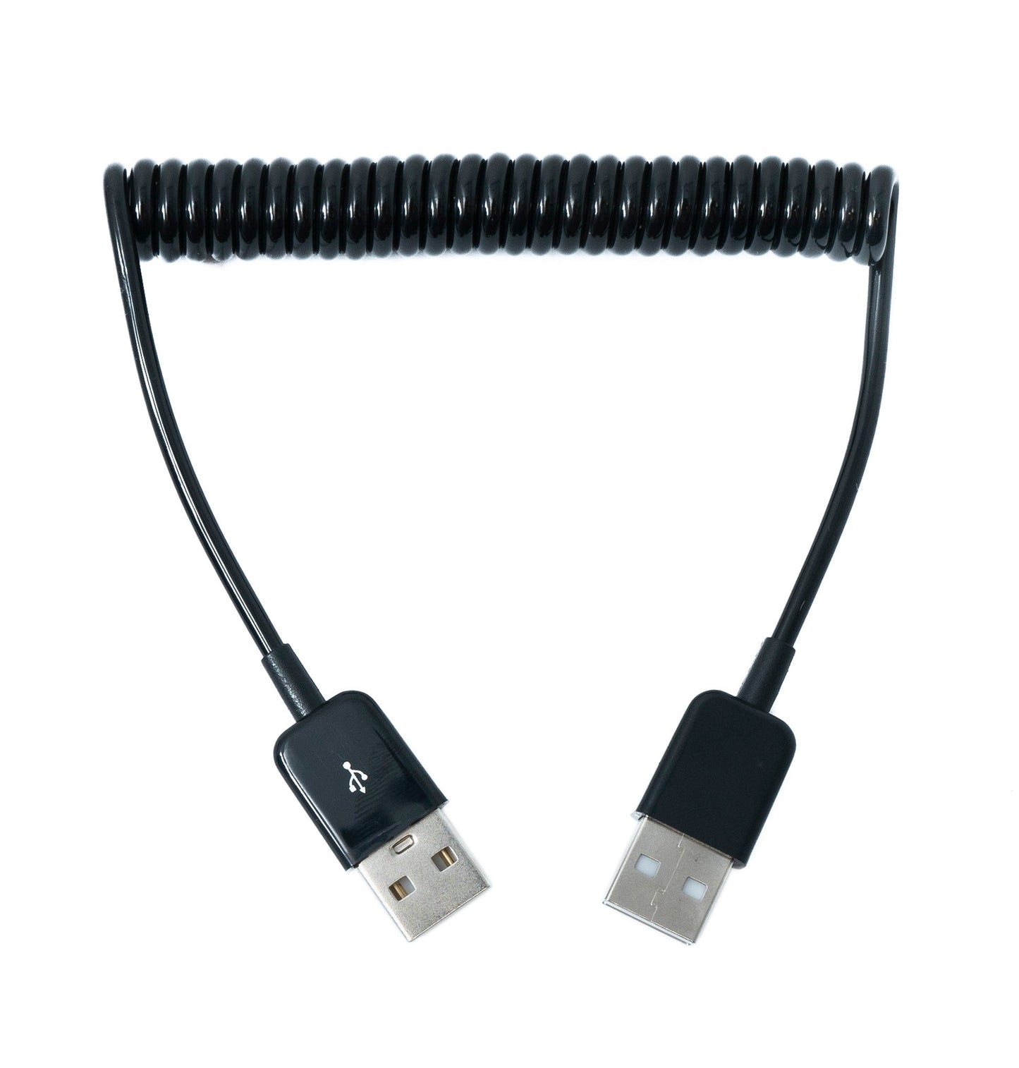 SYSTEM-S USB 2.0 snúra 90 cm Tegund A karlkyns í karlkyns spíralframlengjanleg í svörtu