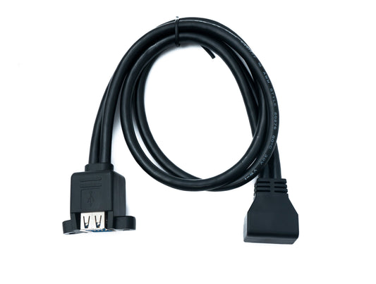 SYSTEM-S USB 3.0 snúra 50 cm 20 pinna í 2x tegund A kvenkyns tengi fyrir spjaldfestingu, hallað niður á við