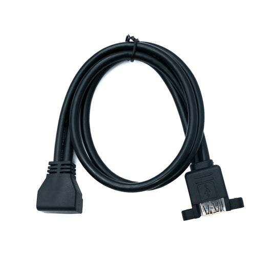 SYSTEM-S USB 3.0 snúra 50 cm 20 pinna í 2x tegund A kvenkyns tengi fyrir spjaldfestingu, hallað upp á við