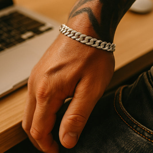 Stainless steel bracelet, link bracelet with zirconia, 19cm