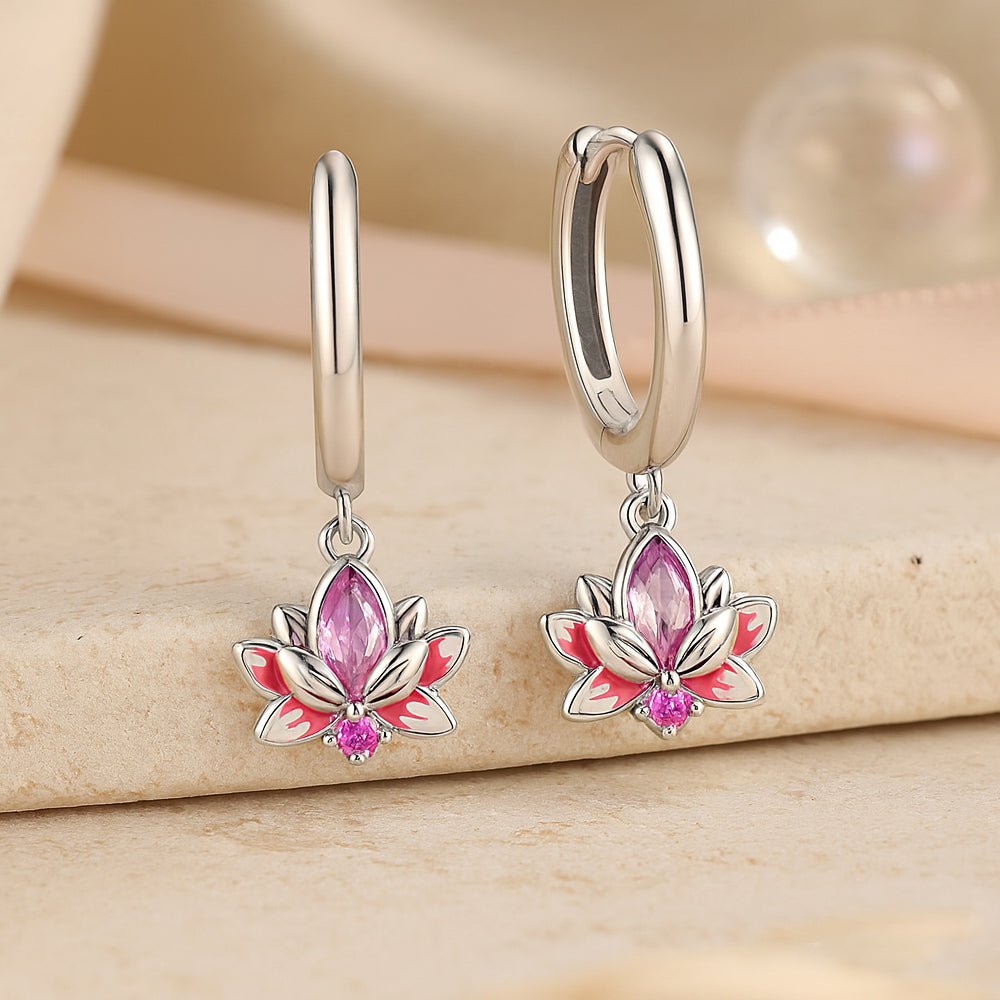 Ohrringe aus 925er Sterling-Silber, Creole mit Lotusblume
