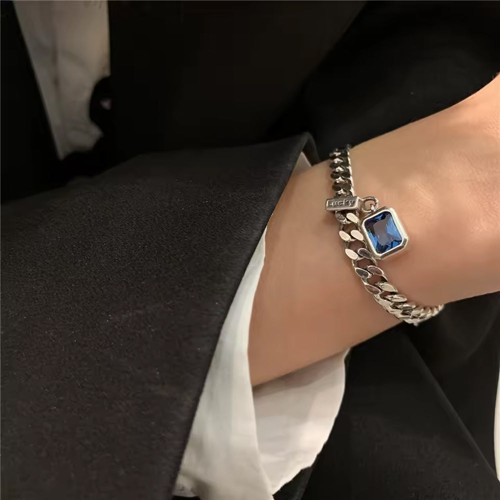 Armband aus 925er Sterling-Silber, Gliederarmband mit blauem Stein, 16 + 5cm