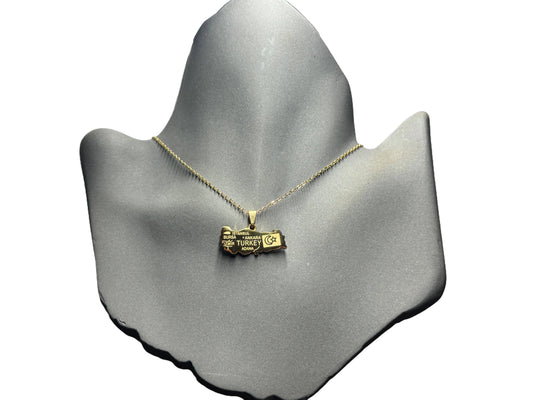 Türkiye hálsmen - 18 karata gullhúðað og ryðfrítt stál