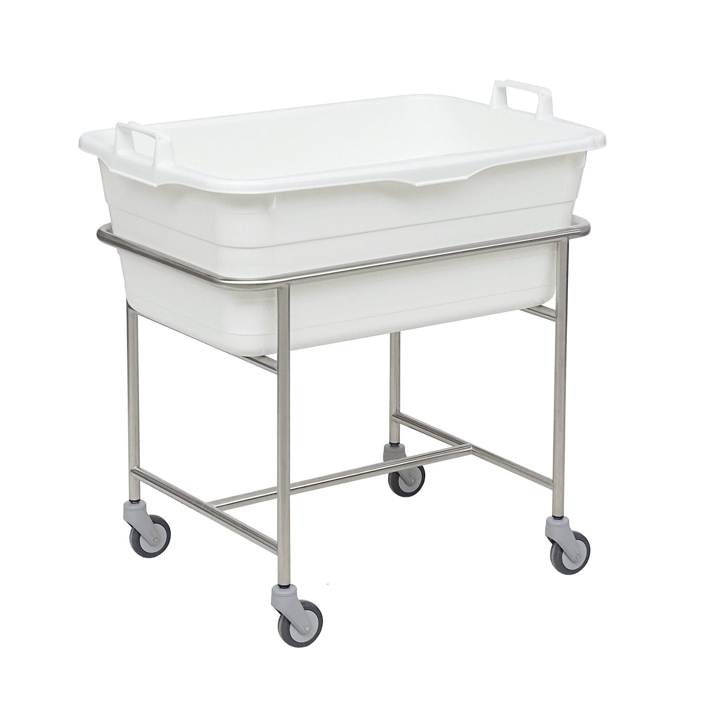 Novocal Edelstahl-Fahrgestell 4 Leichtlauflenkrollen Ø 75 mm - mit Kunststoffwanne Inhalt: 90 Li | Packung (1 Stück)