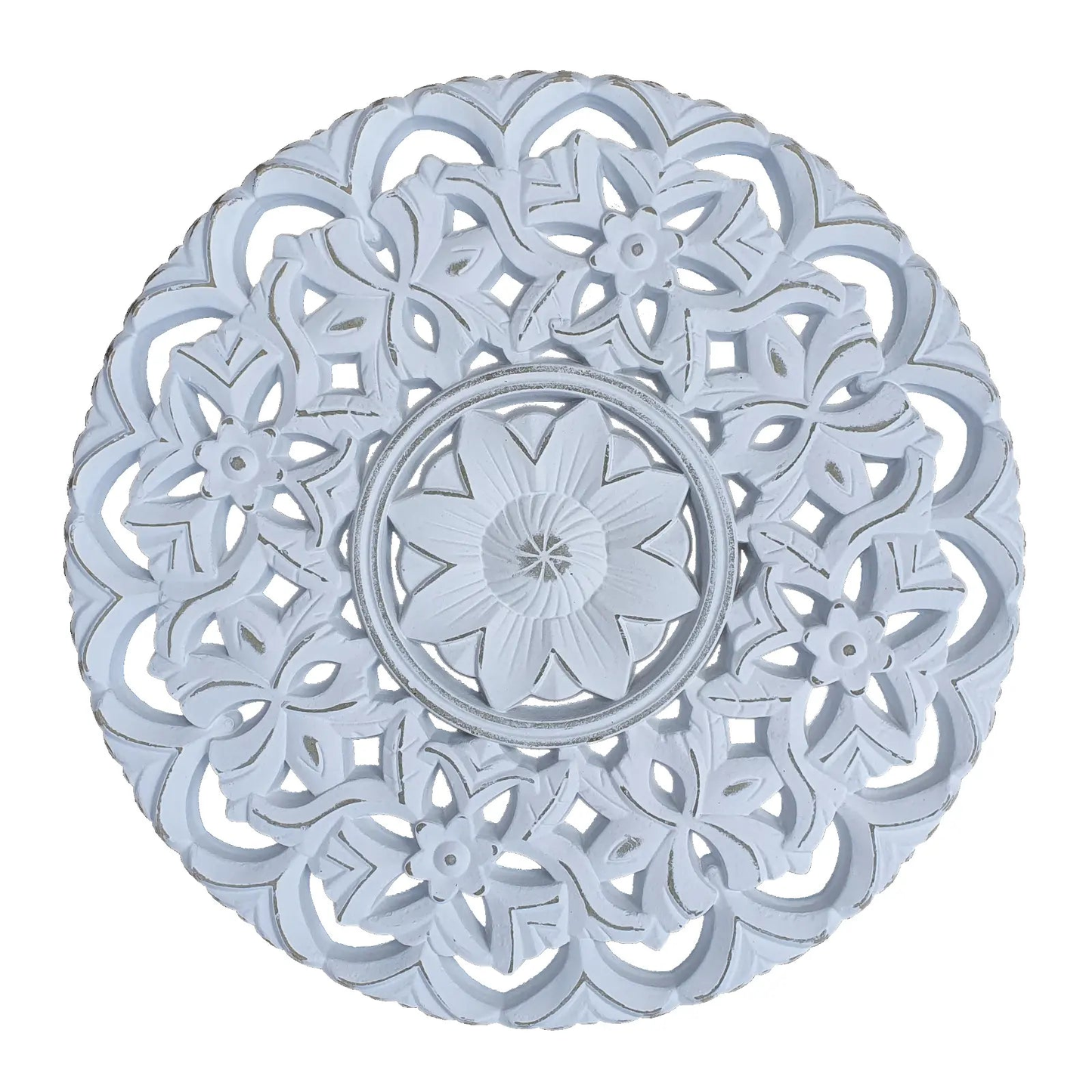 Wandornament LILLY weiß shabby rund Ornament Holzbild Wanddeko Holzornament Ø 40 cm