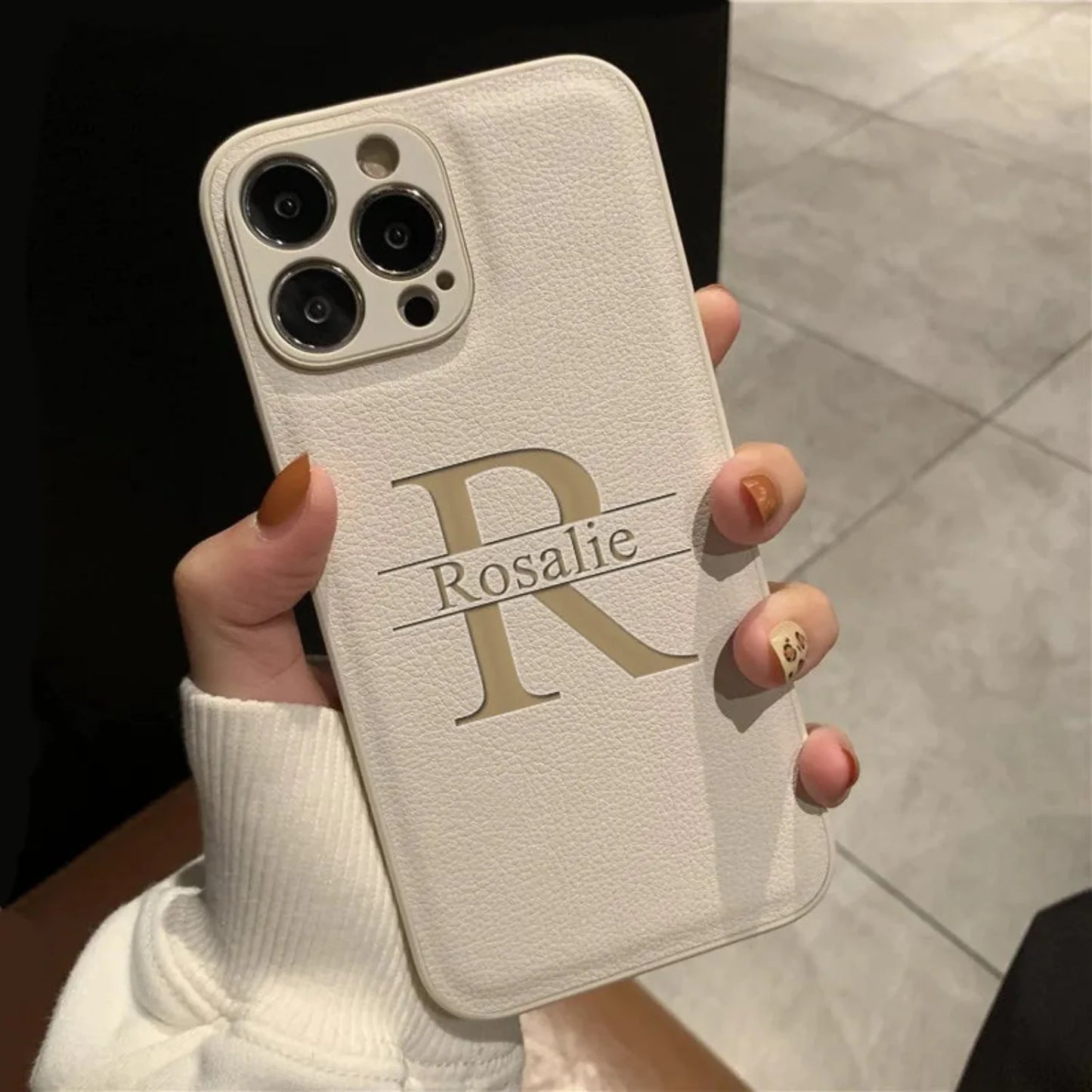 Your name letter case on iPhone case luxury leather cover