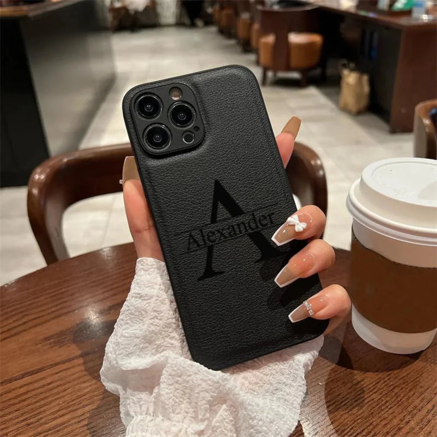 Your name letter case on iPhone case luxury leather cover