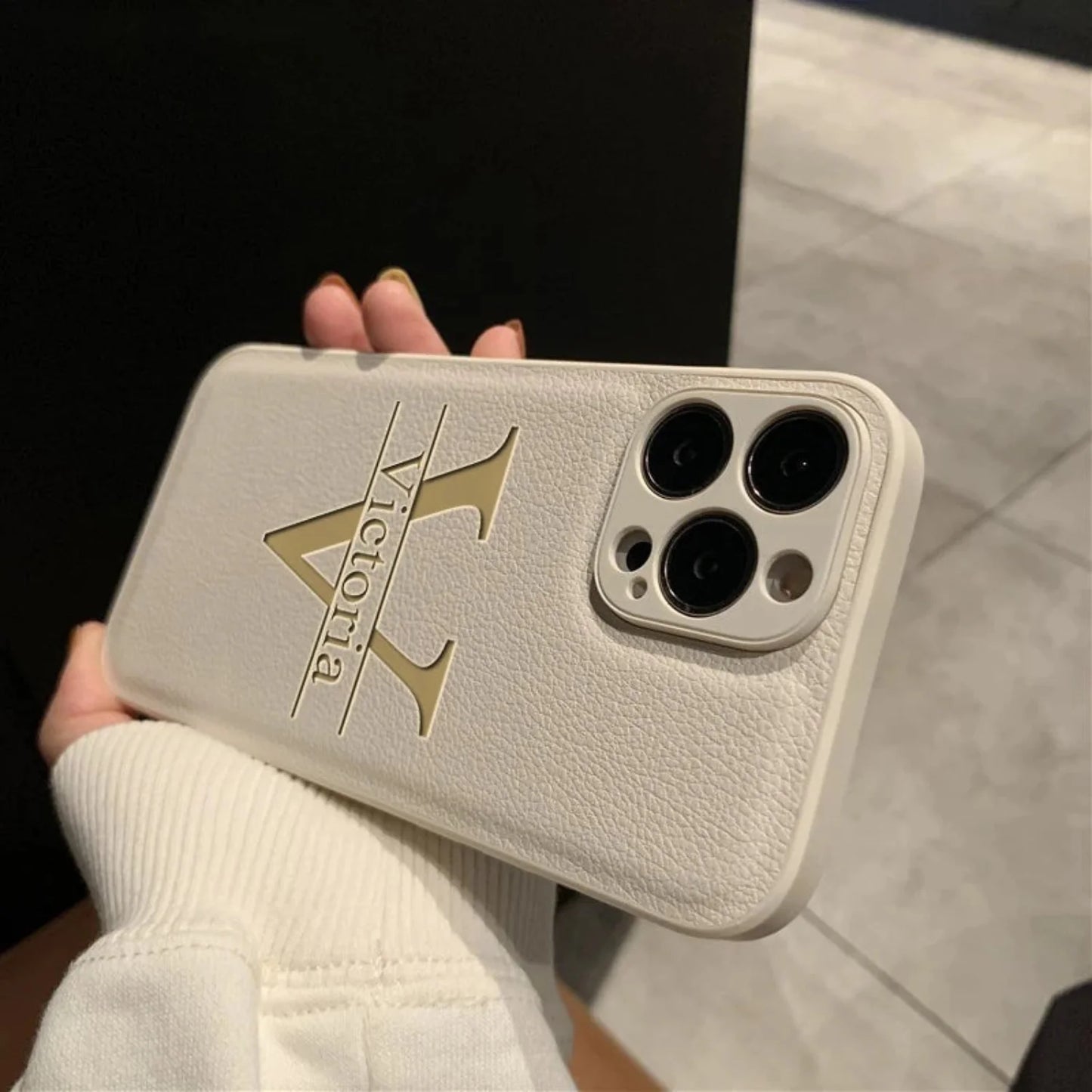 Your name letter case on iPhone case luxury leather cover