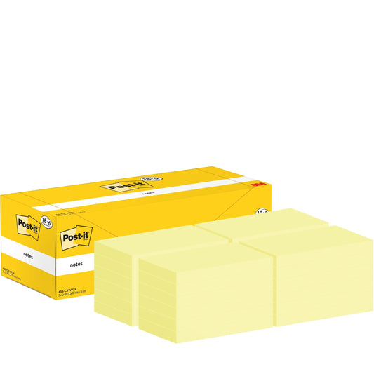 Post-it® Notes, Gelb, 76 mm x 127 mm, 100 Blatt/Block, 18 Blöcke + 6 Gratis/Packung, Kartonverpackung, 100% PEFC, SGSCH-PEFC-COC-110078 | Packung (1 Stück)
