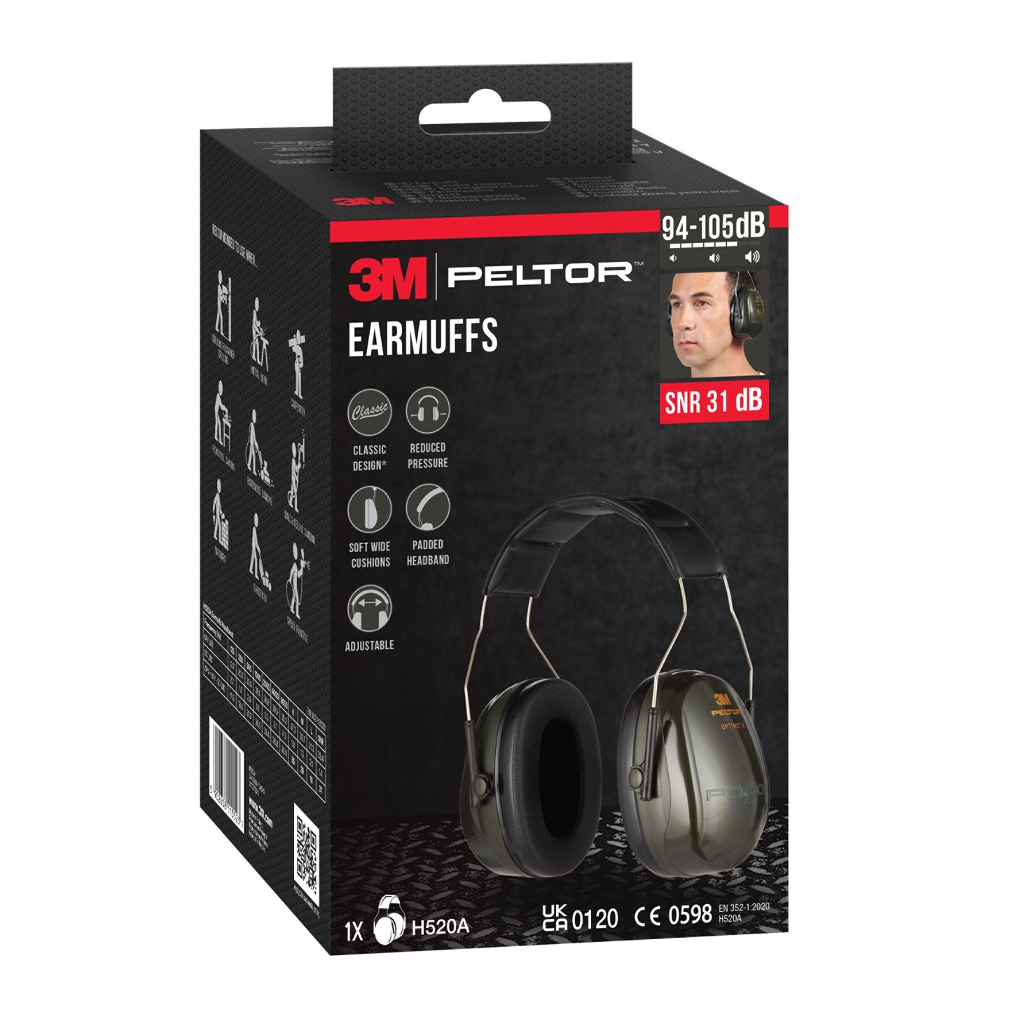 3M™ PELTOR™ Optime™ II Kapselgehörschutz H520A, SNR-Wert 31 dB, Grün | Packung (1 Stück)